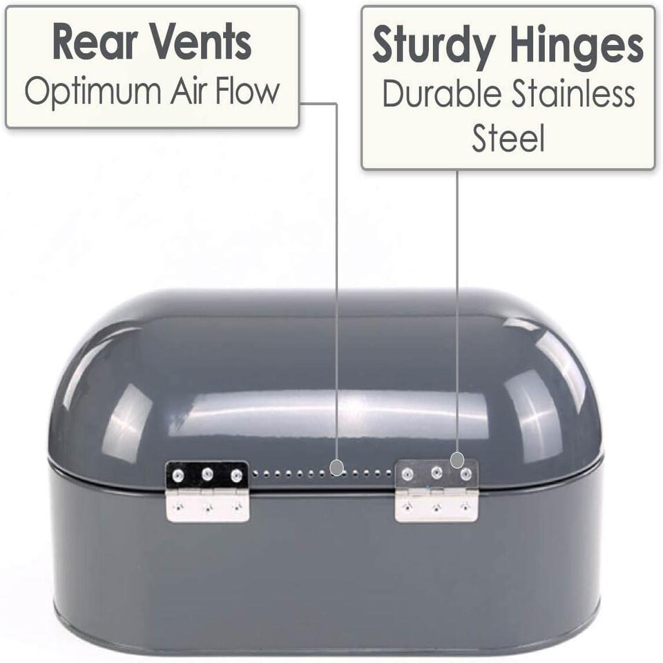image 1 of CALITEK Retro Bread Bin Round Top Kitchen Counter Coated Carbon Steel Grey