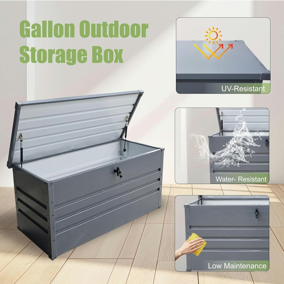 image 1 of Alivio Outdoor Metal and UV Protection Waterproof Storage Box for Garden Patio Grey