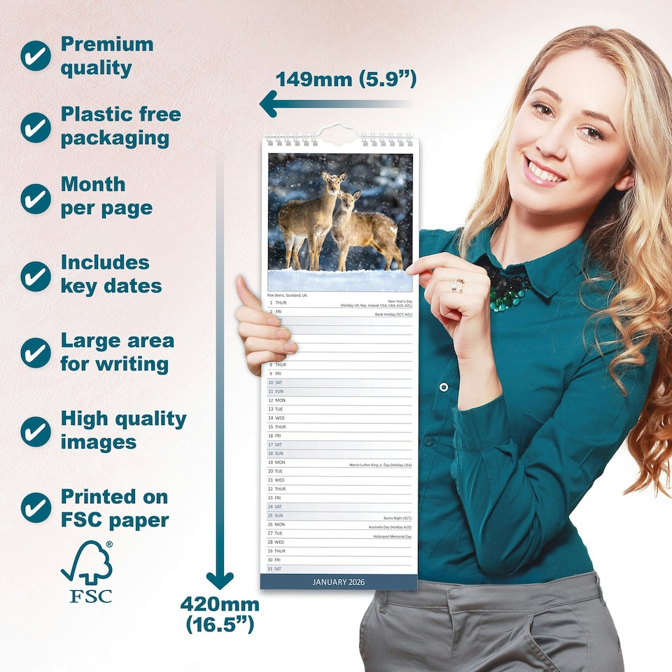 image 1 of Seasons Slim 2026 Calendar | Slimline Wall Calendar | Travel & Nature Gift | Plastic Free Packaging | by Avonside Publishing [Calendar] Avonside Publishing Ltd