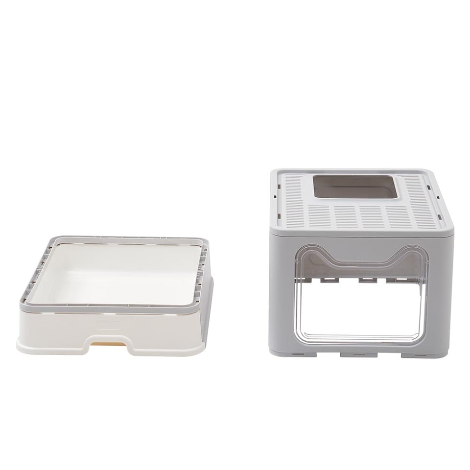 image 1 of Living and Home Front-Entry Top-Opening Foldable Cat Litter Box | Grey