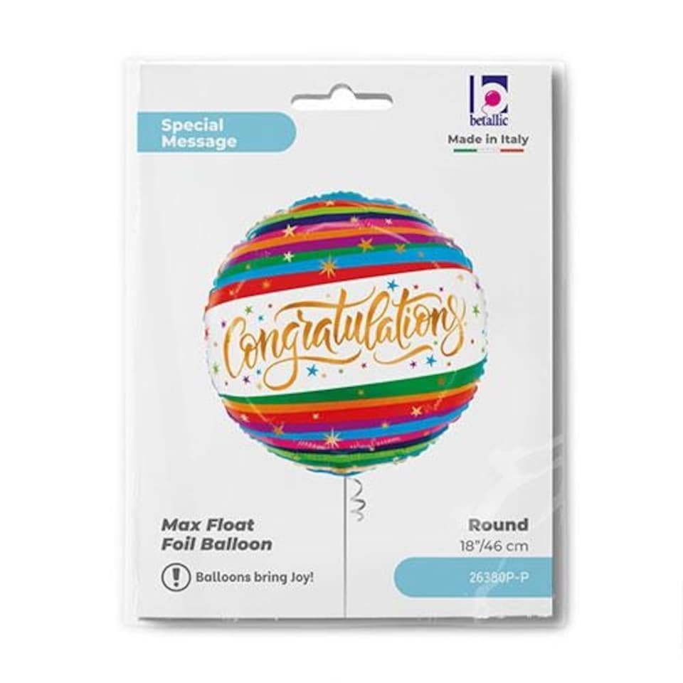 image 1 of Congratulations Fun Colourful Stripe Round Foil Helium Balloon 46cm / 18 in Multi