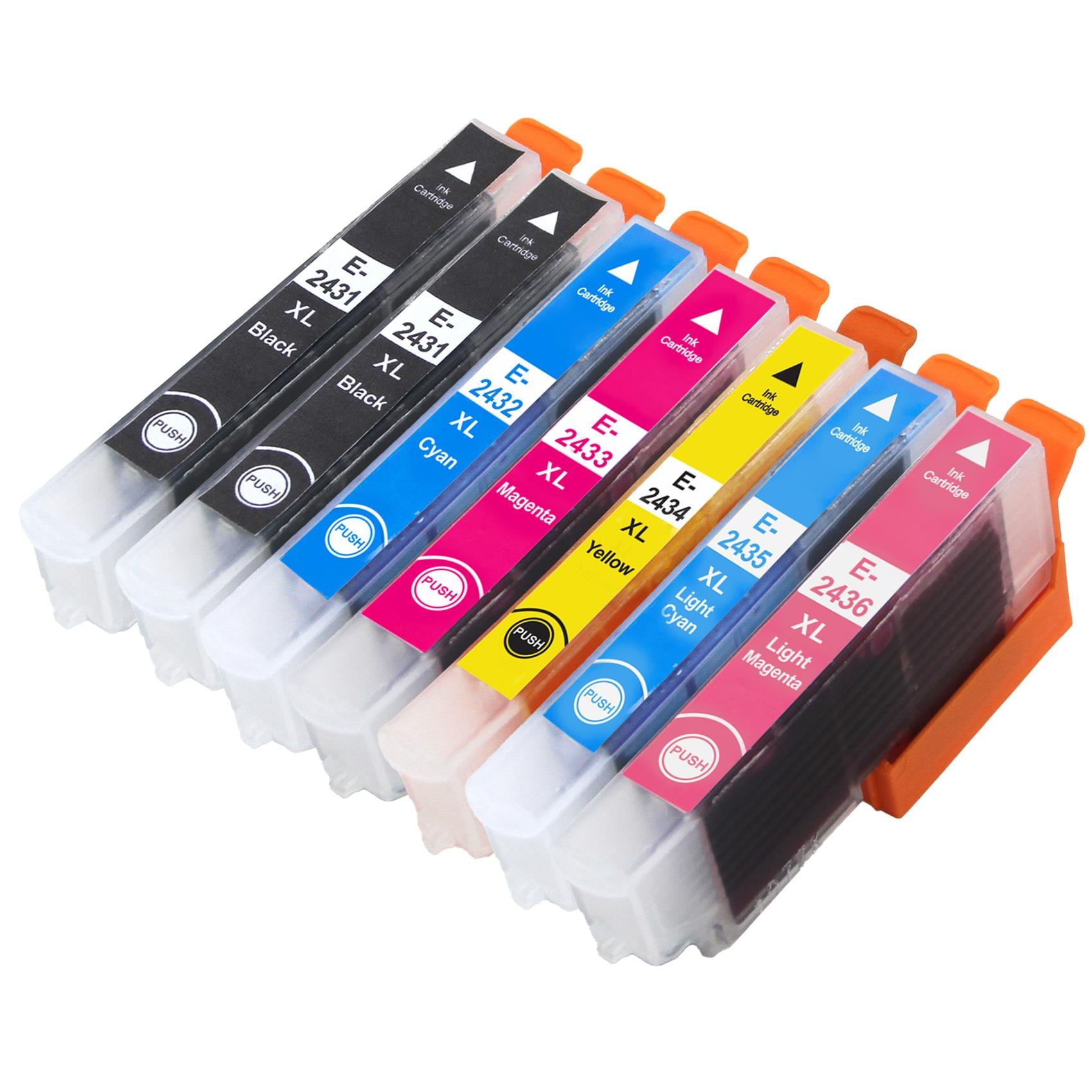 1 Go Inks Set of 6 + extra Black Ink Cartridges to replace Epson T2438+T2431 (24XL Series) (B/C/M/Y/LC/LM) Compatible/non-OEM for Epson Workforce Prin