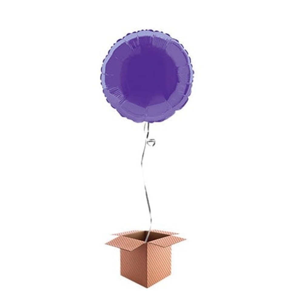 Purple Round Foil Balloon - Inflated Balloon in a Box