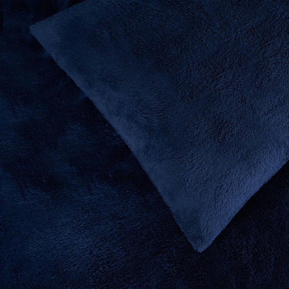 image 1 of OHS Teddy Fleece Ultra Soft Duvet Cover and Pillowcase Bedding Set, Double - Navy Blue