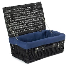 46cm Empty Willow Wicker Picnic Basket with Lining Blue | Blue | One Size