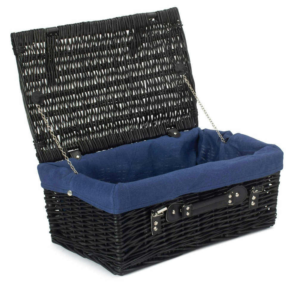 image 1 of 46cm Empty Willow Wicker Picnic Basket with Lining Blue | Blue | One Size