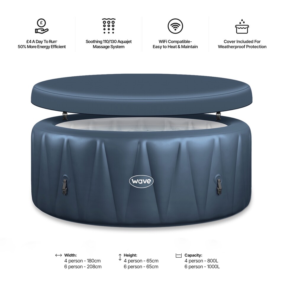 image 1 of Wave Atlantic 6 Person Inflatable Hot Tub, EnergySave Bundle, Navy