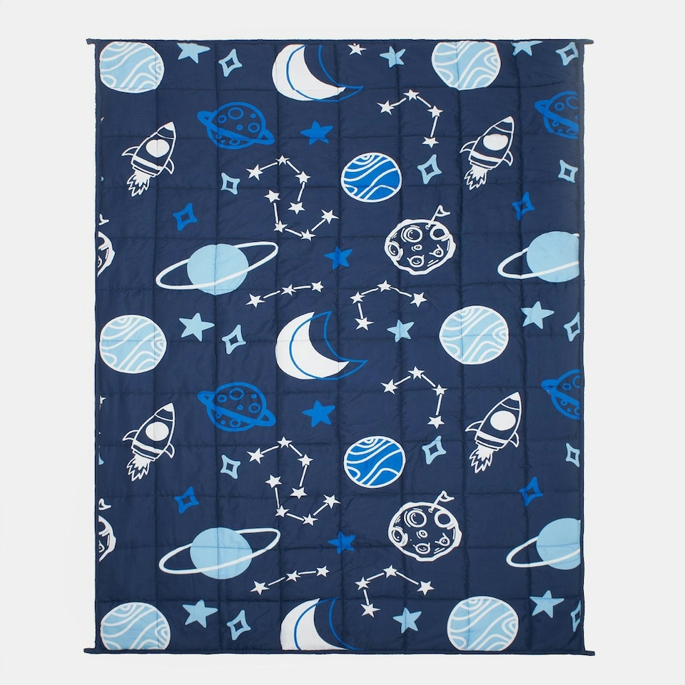 image 1 of OHS Kids 3kg Space Weighted Blanket Teddy Fleece Sensory Anxiety Sleep Therapy, 110x150cm - Navy Blue