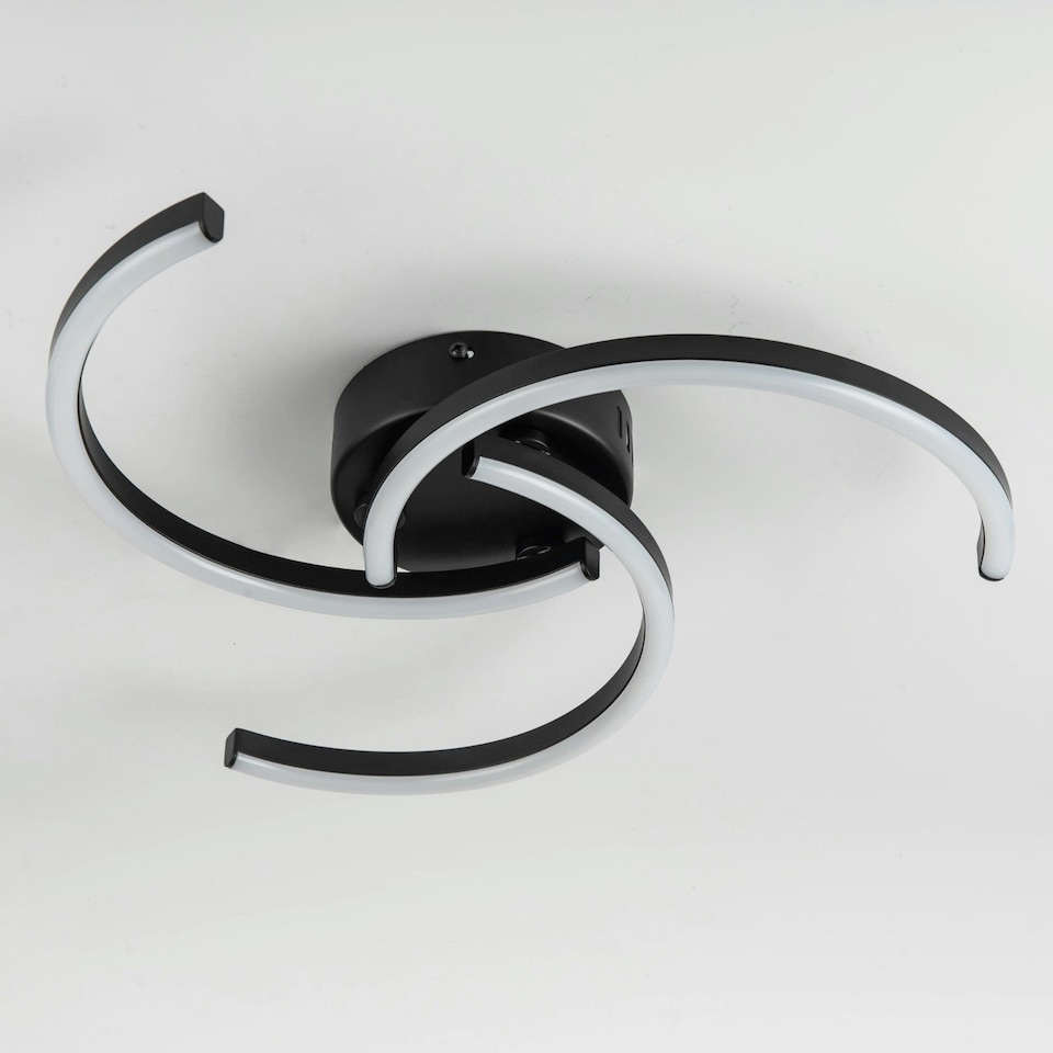 image 1 of First Choice Lighting Set of 2 Curve Black LED Flush Ceiling Lights Black