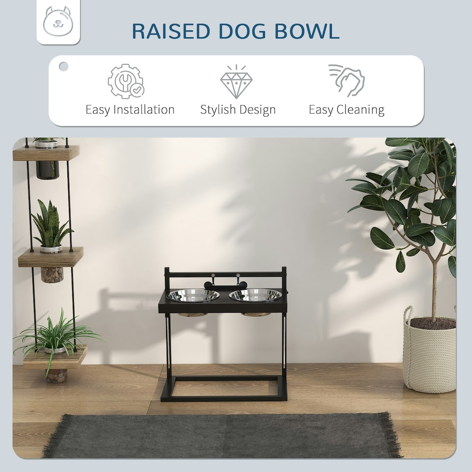 image 1 of PawHut Raised Dog Bowl w/ Adjustable Height Stand, for Small Medium Large Dogs