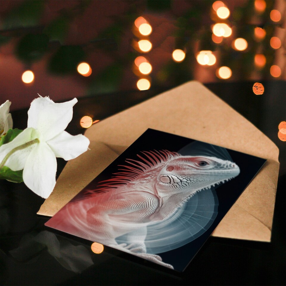 image 1 of Iguana Modern Red Blue Xray Effect Portrait Birthday Greeting Card