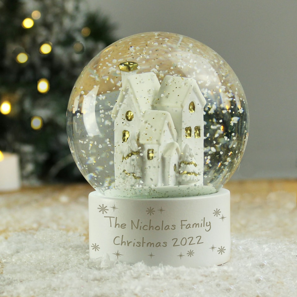 image 1 of Personalised Message Village Glitter Snow Globe