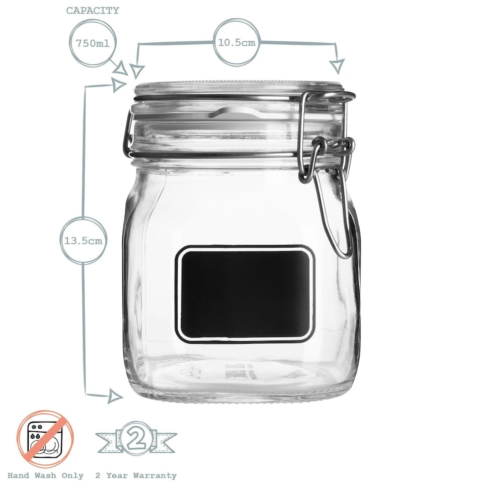 image 1 of Bormioli Rocco Lavagna Glass Storage Jars with Labels - 750ml - Pack of 6