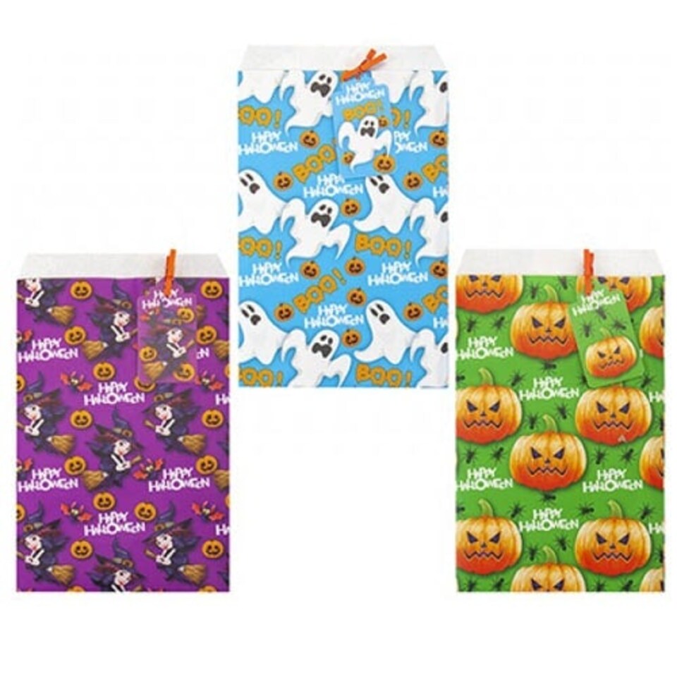 Assorted Halloween Paper Treat Bags with Tags & Pegs - Pack of 10