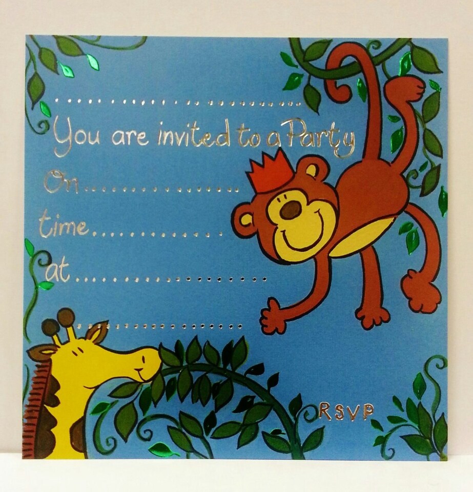 image 1 of Pack of 10 Thank You Monkey Design Card Sheets Birthday Party