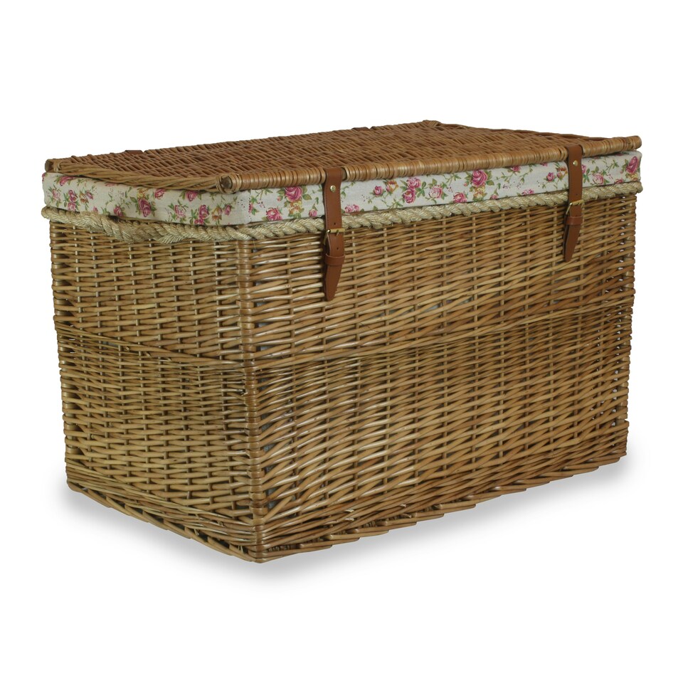 image 1 of Large Light Steamed Storage Wicker Basket with Cotton Lining Multi | Garden Rose | One Size