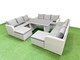 image 2 of Fimous Patio Garden Furniture Sets with Black Glass Top Dining Table 3 Seater Sofa 2 Big Stool Light Grey