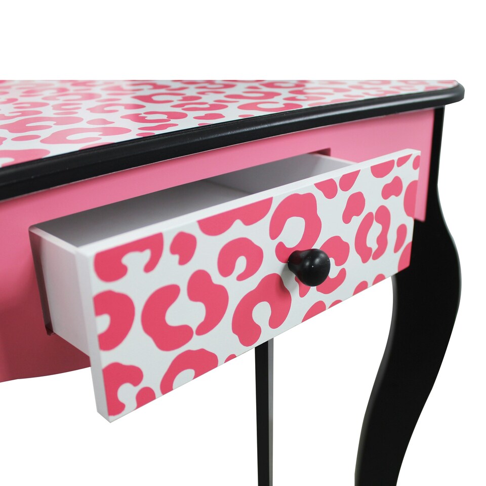 image 1 of Teamson Kids Gisele Leopard Print Vanity Playset, Pink/Black