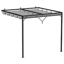 Rattantree Lean To Wall Metal Pergola Gazebo With Retractable Canopy 8ft x 8ft