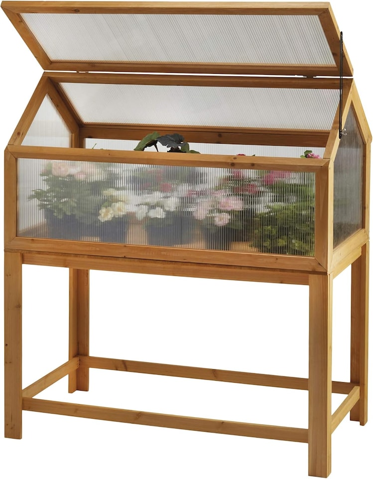 image 1 of Raised Wooden Cold Frame, Greenhouse, Polycarbonate Storage for Garden Vegetables & Plants