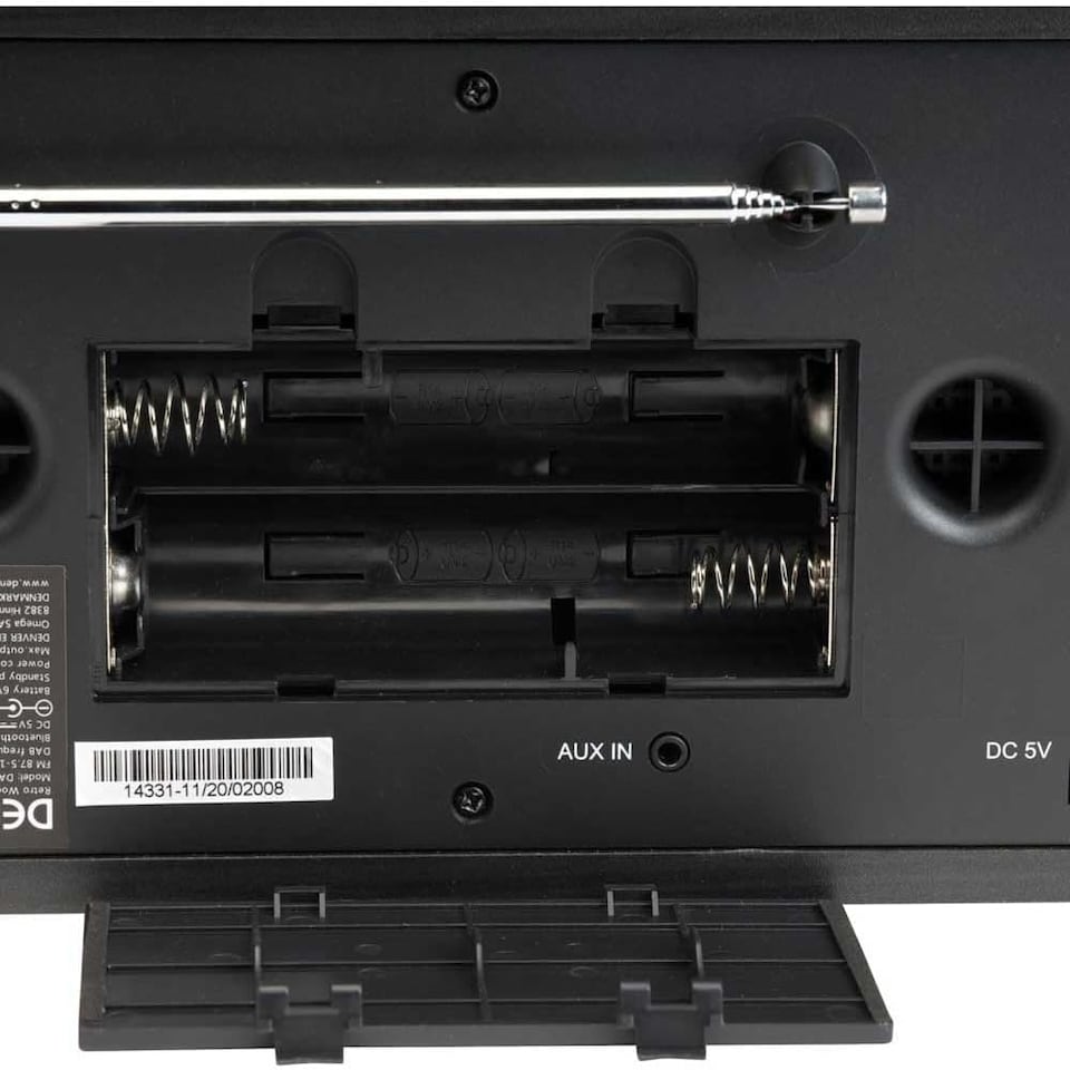 image 1 of Vintage Style Stereo DAB/DAB+ & FM Radio – Grey Wood Cabinet, Bluetooth, Clock Radio Alarm, AUX IN for Smart Phone/Tablet / MP3 Player – Mains or Battery