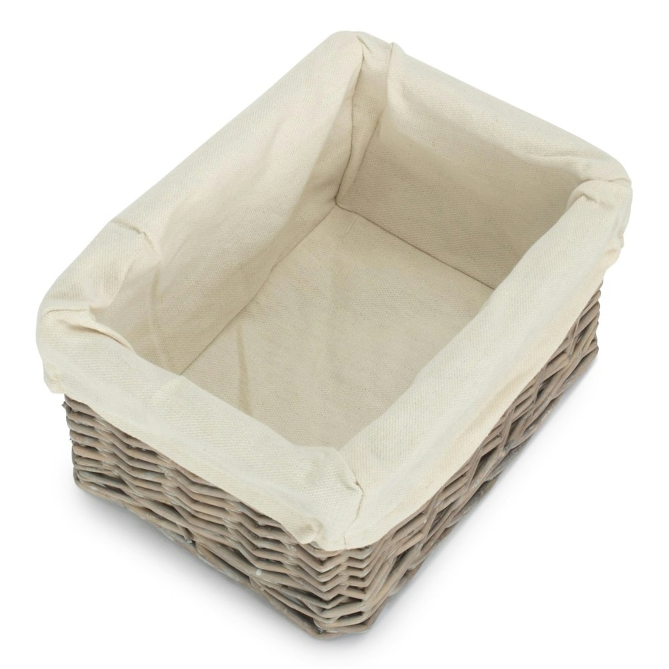 image 1 of Medium Wicker Grey Wash Lined Storage Tray | Grey | Grey Wash