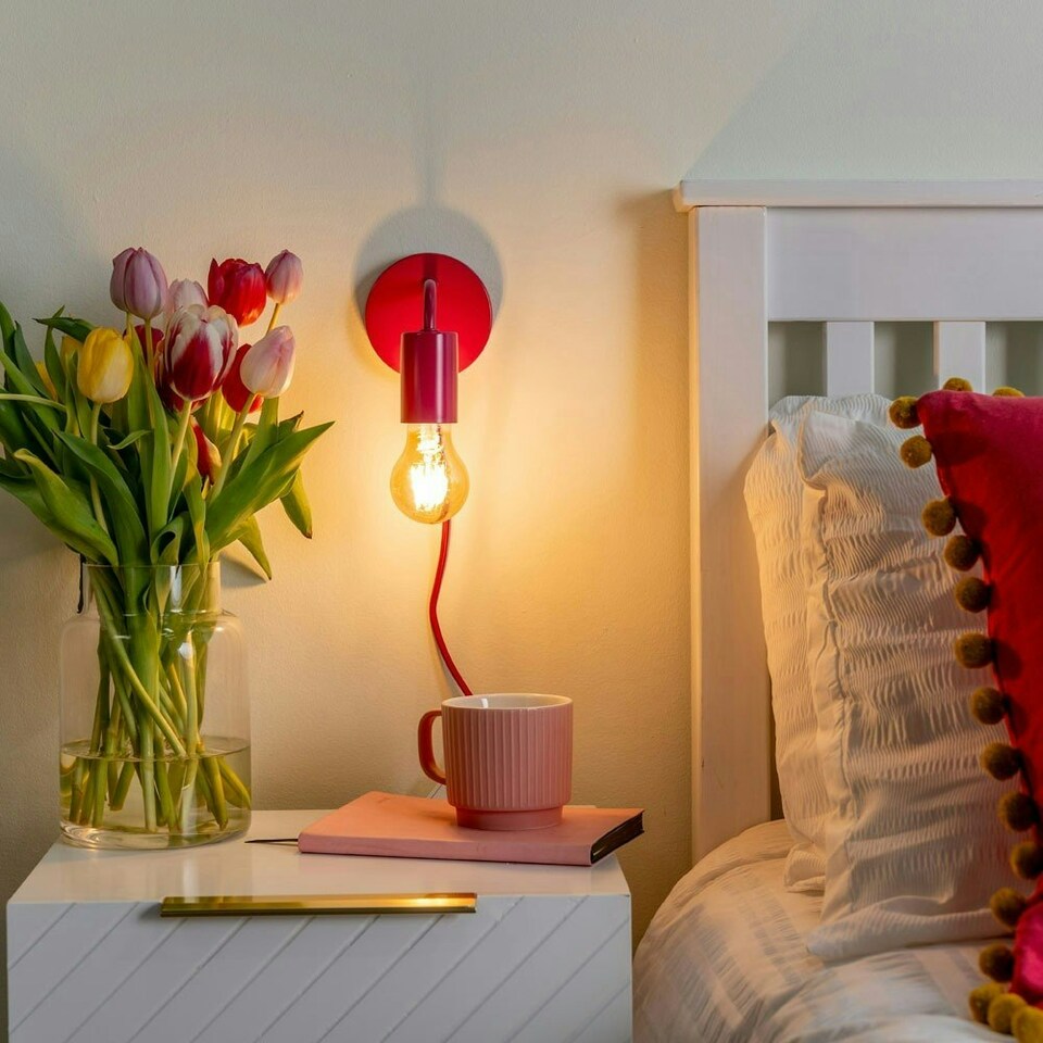 image 1 of ValueLights Jordy Pair of - Plug in Colour Pop Raspberry Easy Fit Wall Lights