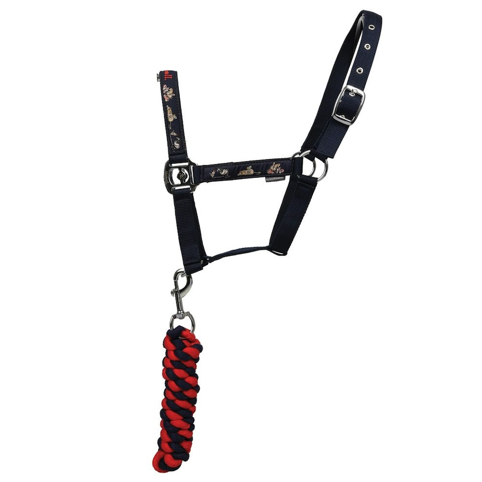 image 1 of Thelwell Practice Makes Perfect Horse Headcollar and Leadrope - Navy/Red - Cob
