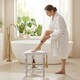 image 9 of HOMCOM Shower Stool with Storage Shelf and HDPE Seat, White