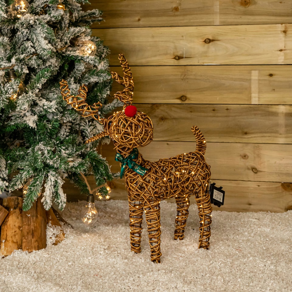image 1 of 67cm Battery Operated Light up Brown Christmas Reindeer with Red Nose & 80 Warm White LEDs