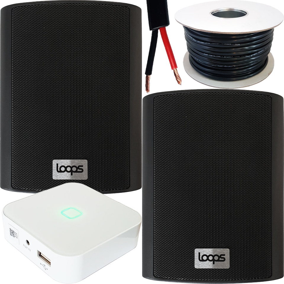 image 1 of 80W Mini WiFi Stereo Amplifier & 2x 70W 4" Black Outdoor Wall Speaker System