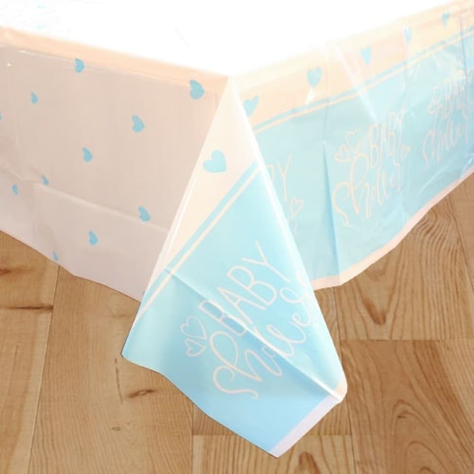 Blue Hearts Baby Shower Plastic Tablecover 213cm x 137cm