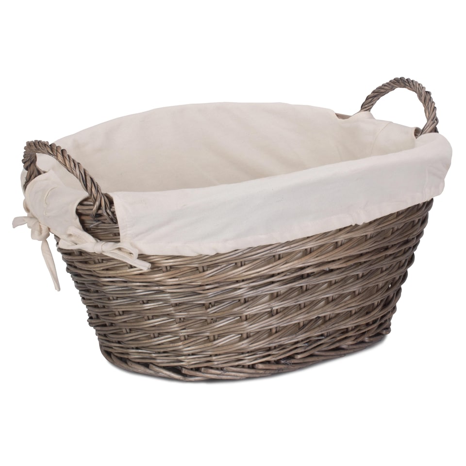 image 1 of Small Wicker Wash Basket with White Lining | Grey | Grey