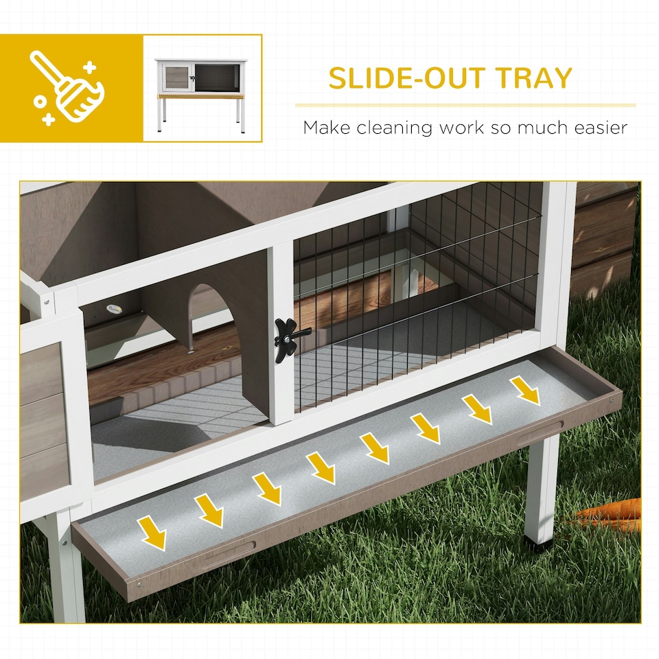 image 1 of PawHut Wooden Guinea Pig Hutch, Small Animal Cage w/ Tray & Roof, Brown