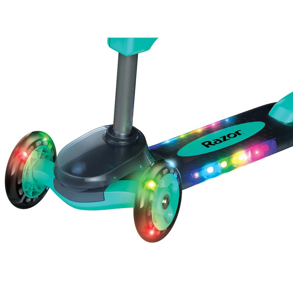 image 1 of Razor Rollie 3 Wheel Scooter for Younger Children Seated and Stand-Up Riding Options Light Up Wheels, For Ages 2.5-4, Adjustable handlebars, Kick Scooter Teal