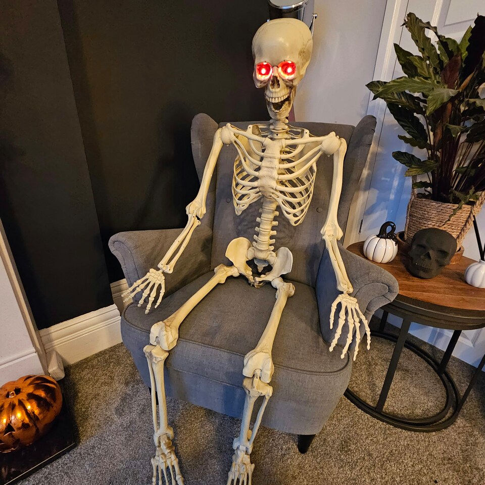 image 1 of 5ft (150cm) Posable Full Body Halloween LED Skeleton Decoration with Movable Joints and LED Eyes