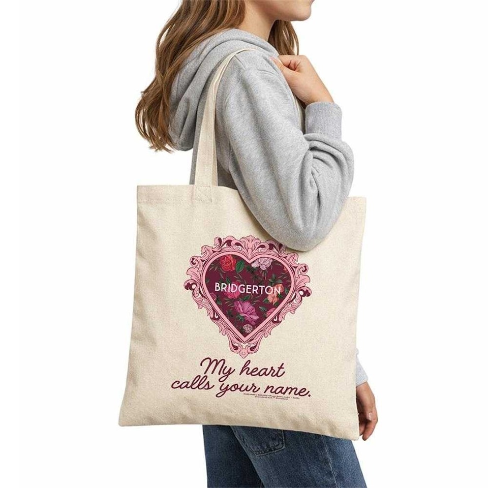 image 1 of Bridgerton My Heart Calls Your Name Tote Bag | Multi | Natural | 1