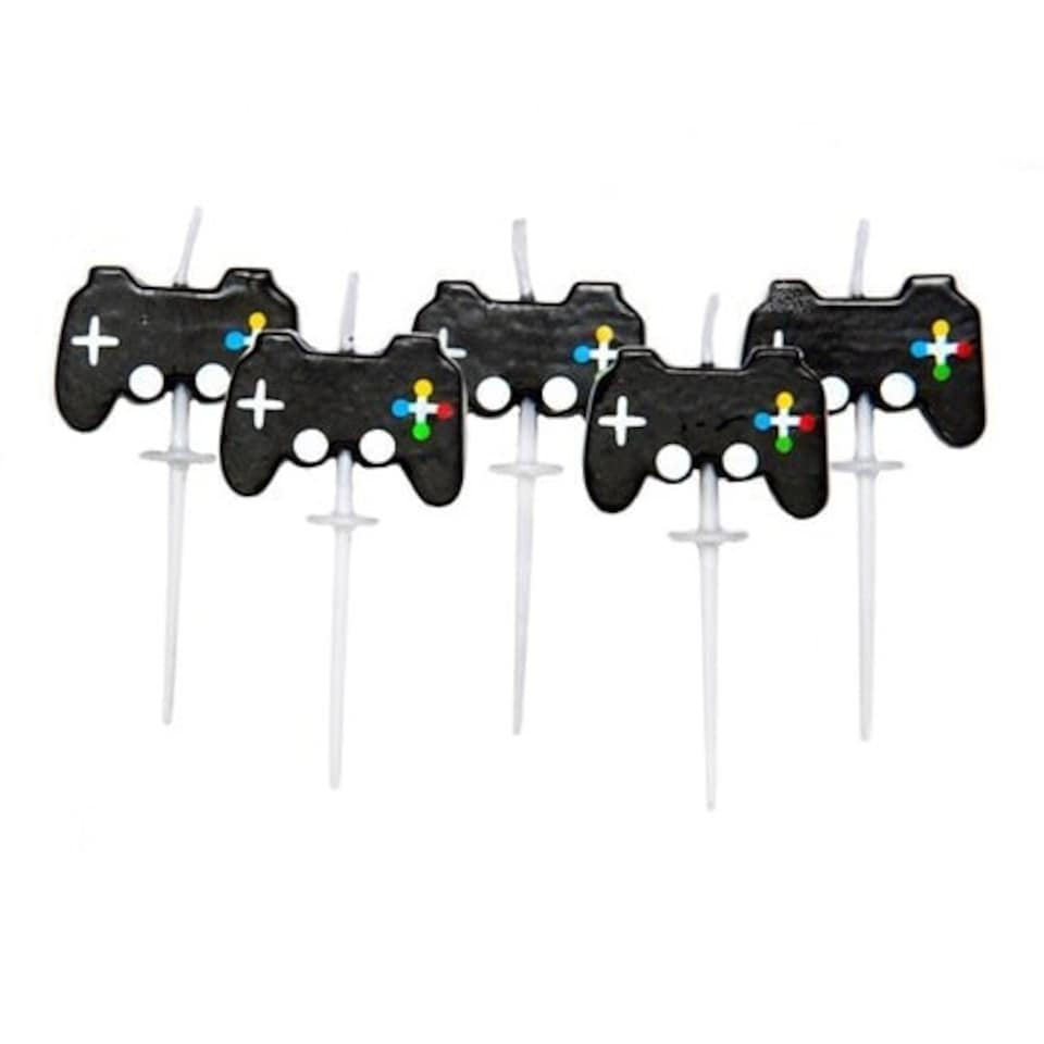 image 1 of Gaming Party Birthday Pick Candles - Pack of 5 | Black