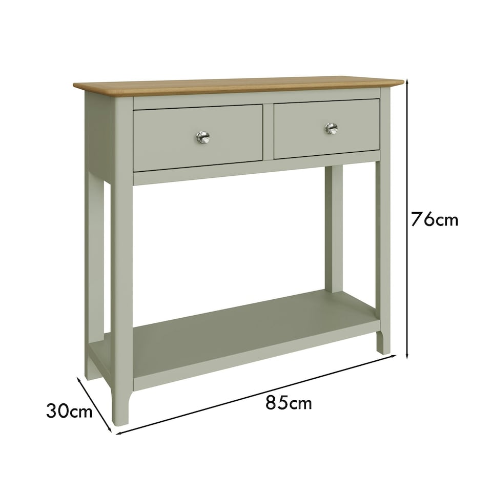 image 1 of Taberno Oak 2 Drawer Console Hallway Table Sage Green Green