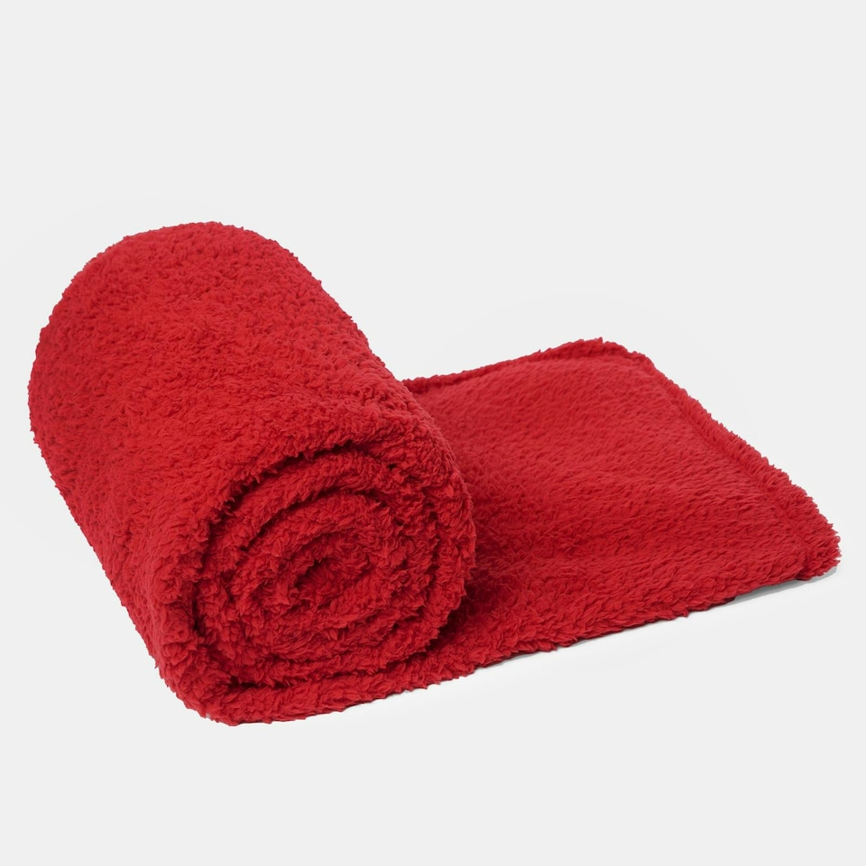 image 1 of OHS Soft Plush Teddy Fleece Throw Blanket, 150x200cm - Red
