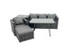 image 1 of Fimous Rattan Dining Table Sofa Armchair Set with Side Table Big Footstool Outdoor Garden Furniture Set Dark Grey Mixed