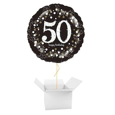 Sparkling Celebration 50th Birthday Round Foil Helium Balloon - Inflated Balloon in a Box