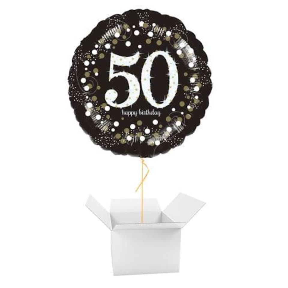 Sparkling Celebration 50th Birthday Round Foil Helium Balloon - Inflated Balloon in a Box