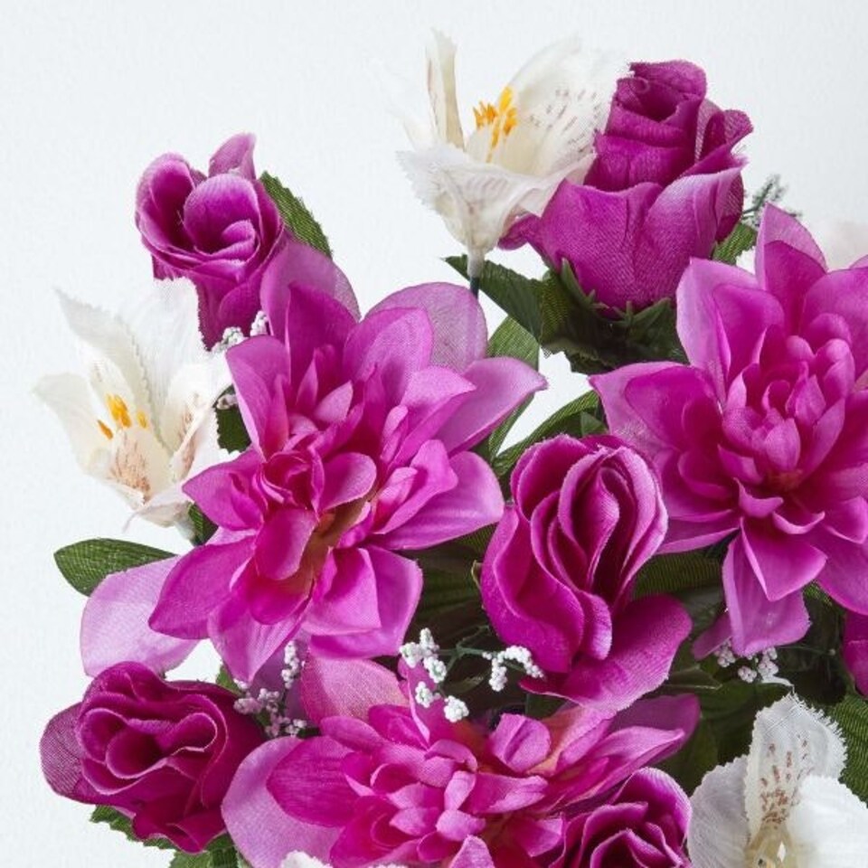 image 1 of Homescapes Set of 2 Purple, Orange & White Roses & Peonies Artificial Flowers in Grave Vases