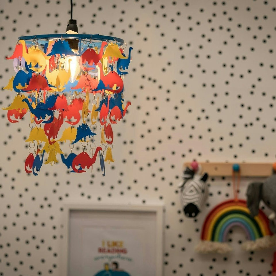 image 1 of ValueLights Childrens Multicoloured Dinosaur Nursery Ceiling Pendant Light Shade
