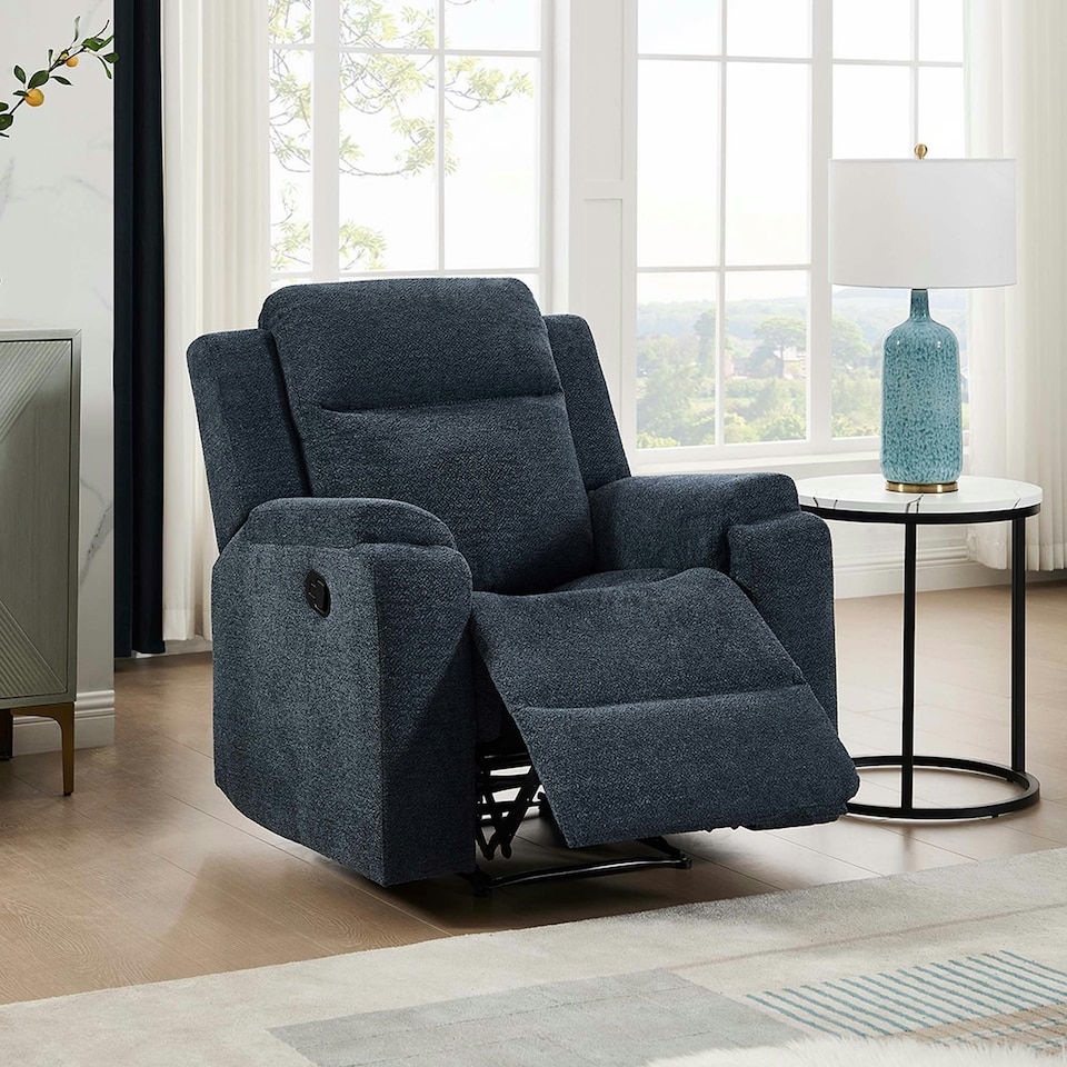 image 1 of Orka Manual Recliner Chenille Fabric Chair Blue