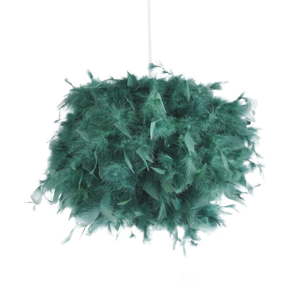 image 1 of Eye-Catching and Modern Small Forest Green Feather Decorated Pendant Light Shade | Green
