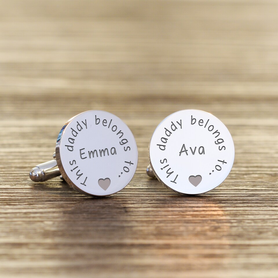 image 1 of Personalised This daddy belongs to Silver Finish Cufflinks for Dad