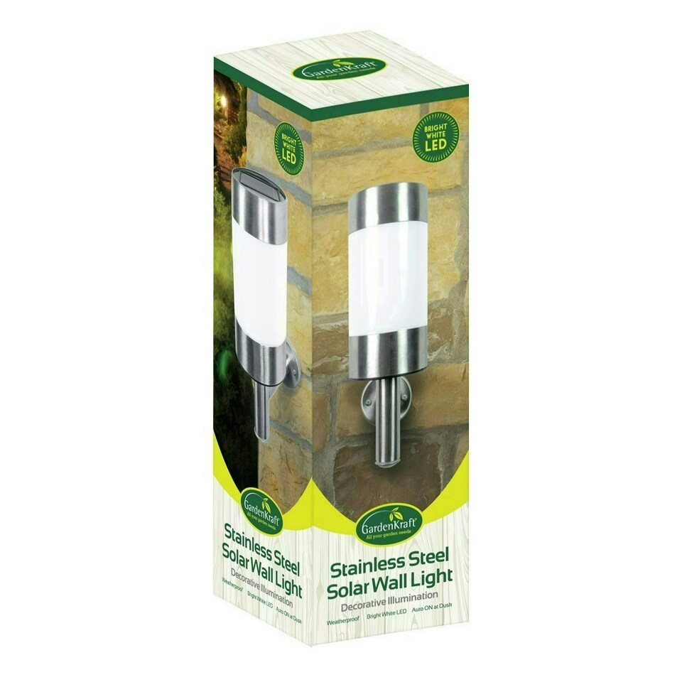 image 1 of GardenKraft 19490 Stainless Steel Solar Wall Light