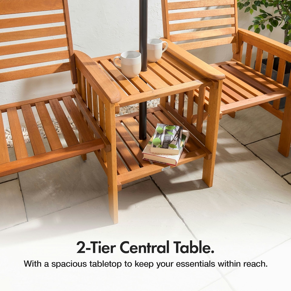 image 1 of VonHaus Meranti Hardwood 2 Seater Garden Jack & Jill Love Seat Brown